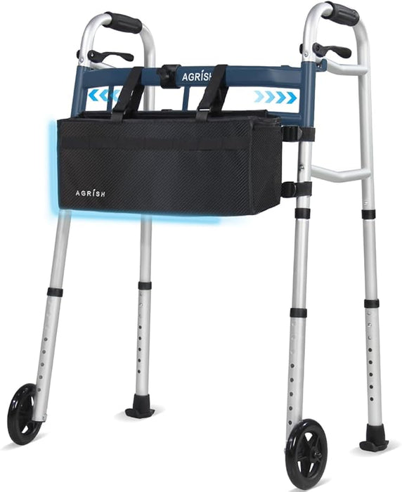 Agrish Narrow Walkers with Storage Bag - FSA/HSA Eligible Width Height Adjustable Walker, Lightweight Folding Walkers for Seniors Handicapped & Disabled, Up to 350 lbs