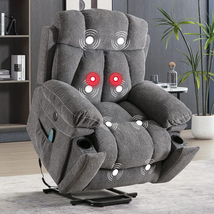 Phoenix Home Large Power Lift Recliner Chair with Massage and Heat for Elderly, Overstuffed Wide Recliners with 2 Cup Holders, Side Pocket and USB Port, Dark Gray