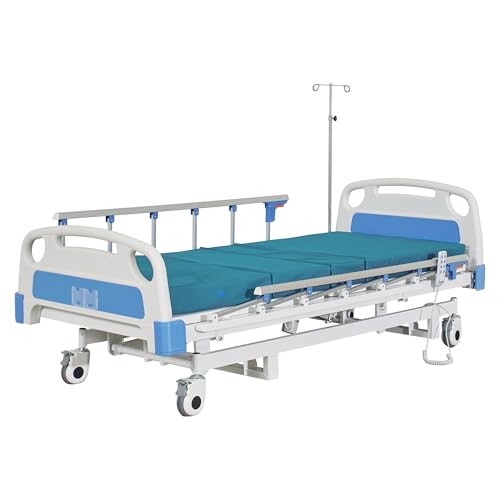Real Relax Premium 3 Function Full Electric Hospital Bed (with Mattress & IV Pole), Premium Medical Hospital Beds, with Locking Casters, Motor.