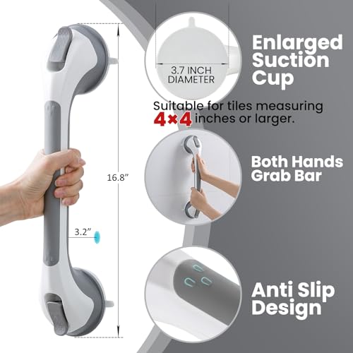 TAILI Grab Bars for Bathtubs and Showers 2 Pack Suction Grab Bar, Heavy Duty Shower Handle Removable Bath Handrails for Seniors and Elderly, Bathroom Safety Grip No Drilling Waterproof,Grey