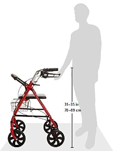Drive Medical 10257BL-1 4 Wheel Rollator Walker With Seat, Steel Rolling Walker, Height Adjustable, 7.5" Wheels, Removable Back Support, 300 Pound Weight Capacity, Blue