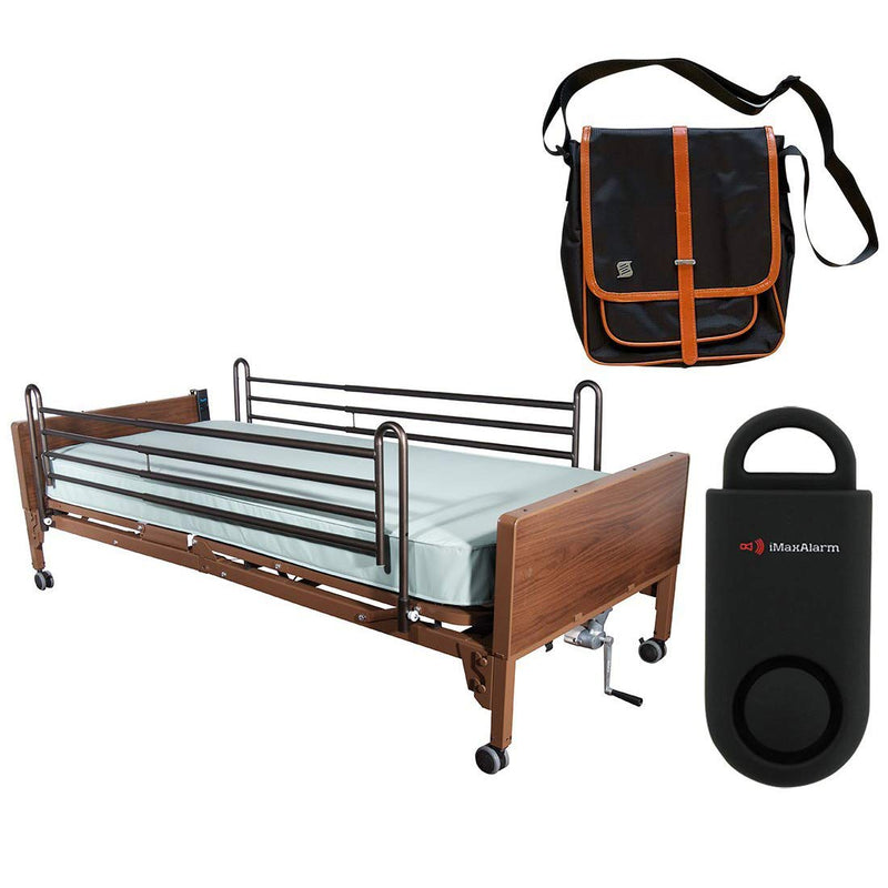 Drive Delta Ultra Light Full Electric Hospital Bed with Full Rails and 80" Innerspring Mattress with Black Medical Utility Bag