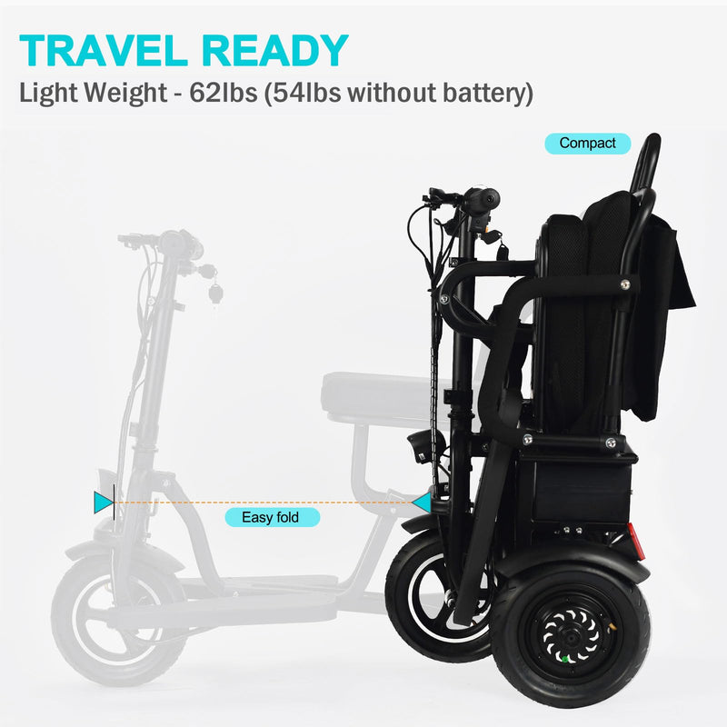 MotoTec Folding Mobility Electric Trike 48v 700w Dual Motor Lithium Black, 42x22x33 Inch, MT-FOLD-TRK-700