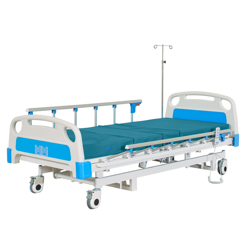 Real Relax Premium 3 Function Full Electric Hospital Bed (with Mattress & IV Pole), Premium Medical Hospital Beds, with Locking Casters, Motor.