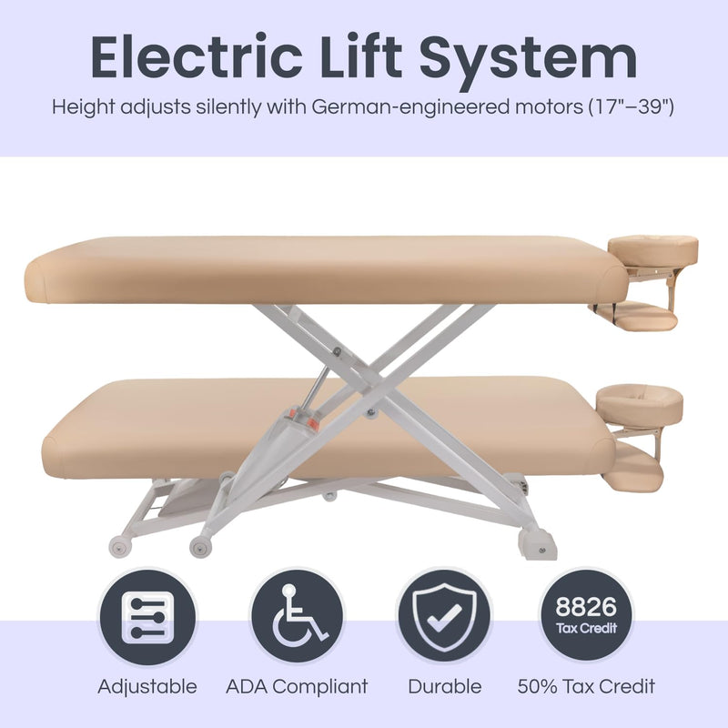 Spa Luxe - Electric Massage, Spa, and Treatment Table - Quiet German Motors, Adjustable Height and Foot Control, ADA Compliant Treatment Table for Esthetician, Massage Therapists and Spa Professionals