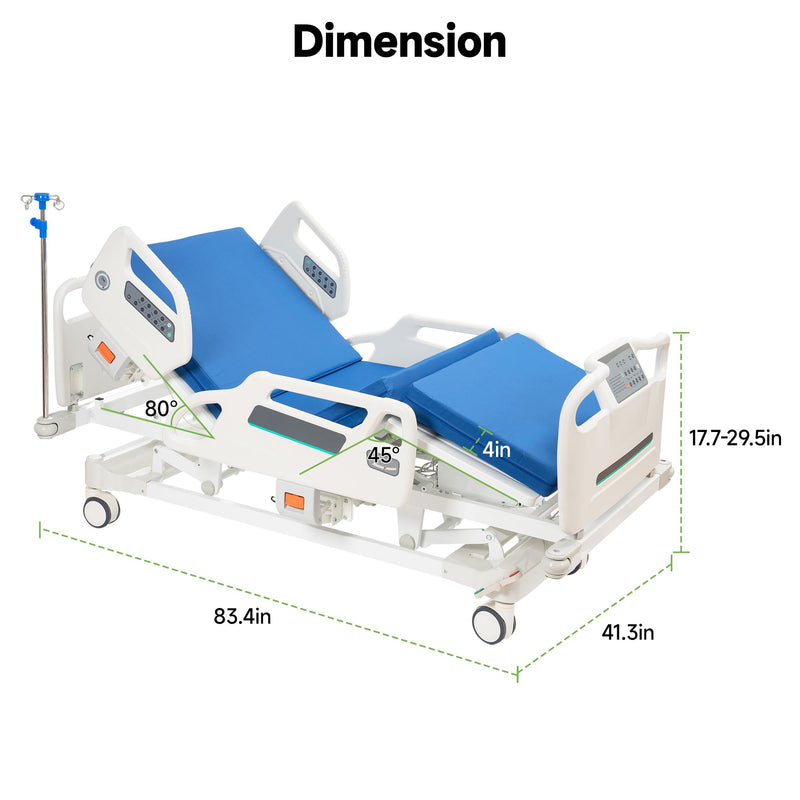 Real Relax Premium 3 Function Full Electric Hospital Bed (with Mattress & IV Pole), Premium Medical Hospital Beds, with Locking Casters, Motor.