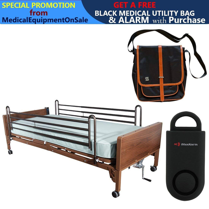 Drive Delta Ultra Light Full Electric Hospital Bed with Full Rails and 80" Innerspring Mattress with Black Medical Utility Bag