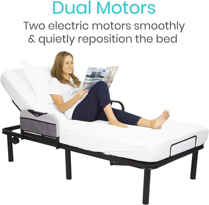 Vive Adjustable Bed Base Frame (Twin) - Electric Heavy Duty Metal Platform Bed Frame with Adjustable Base for Hospital Mattress - Remote for Head, Leg & Foot Incline - Dual USB Ports - Easy Assembly