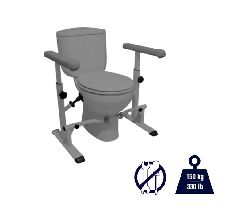 KMINA - Toilet Safety Rails for Seniors (330 lbs), Frame with Arms, Adjustable Height and Width, Grab Bars