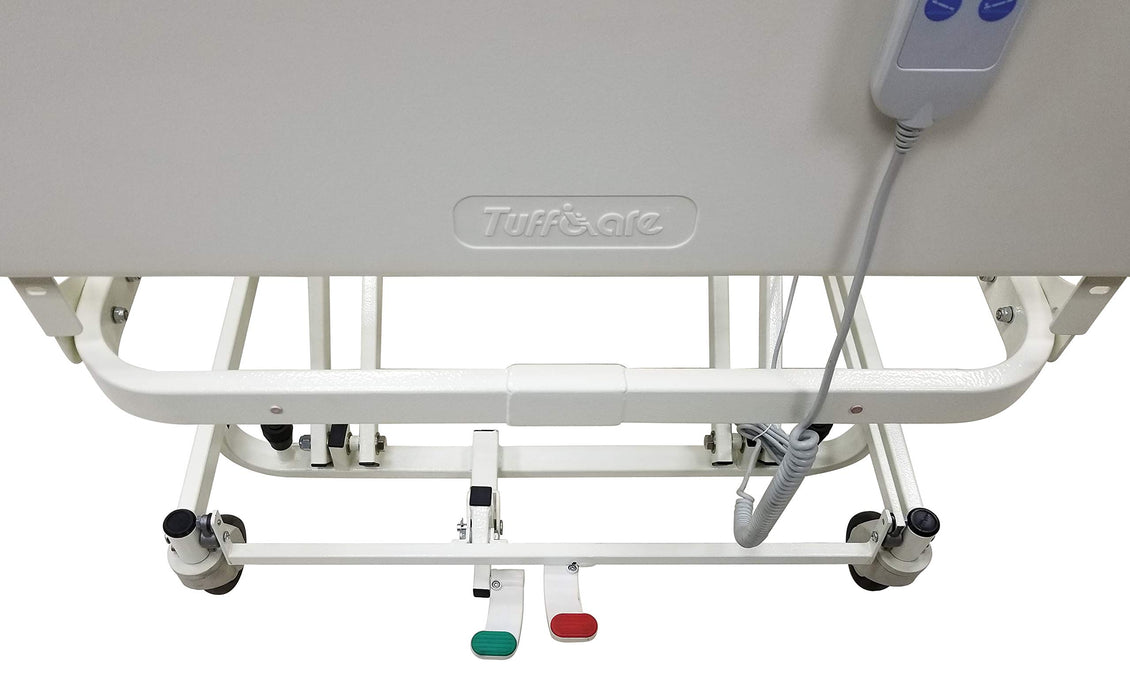 Tuffcare Century Hospital Bed, 5 Function Full Electric Long Term Care Low Bed with High Density Foam Mattress & Half Rail Package (36" W x 80" L) 600lbs Weight Limit