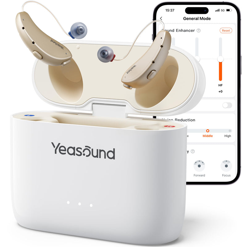 Yeasound OTC Hearing Aids for Seniors, RIC700 Plus Bluetooth Call Enabled for iOS, Wireless Rechargeable Hearing Aid, Noise Reduction & App Control, Prescription-Grade Sound, Nearly Invisible (Gold)