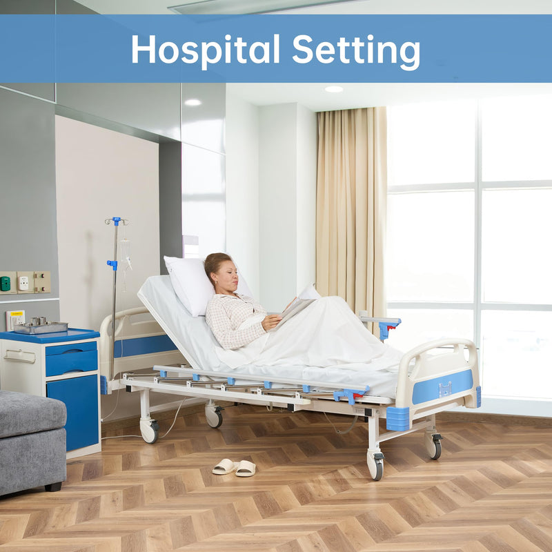 Real Relax Premium 3 Function Full Electric Hospital Bed (with Mattress & IV Pole), Premium Medical Hospital Beds, with Locking Casters, Motor.