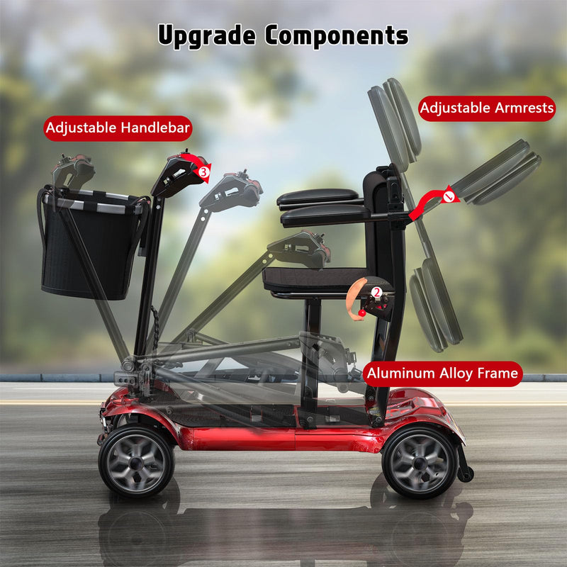 Hassky 4-Wheel Lightweight Folding Mobility Scooters for Seniors, 22-Mile Range Powered Mobility Scooter for Adults All Terrain Motorized Scooter for Travel with 2 Detachable Batteries & Charger