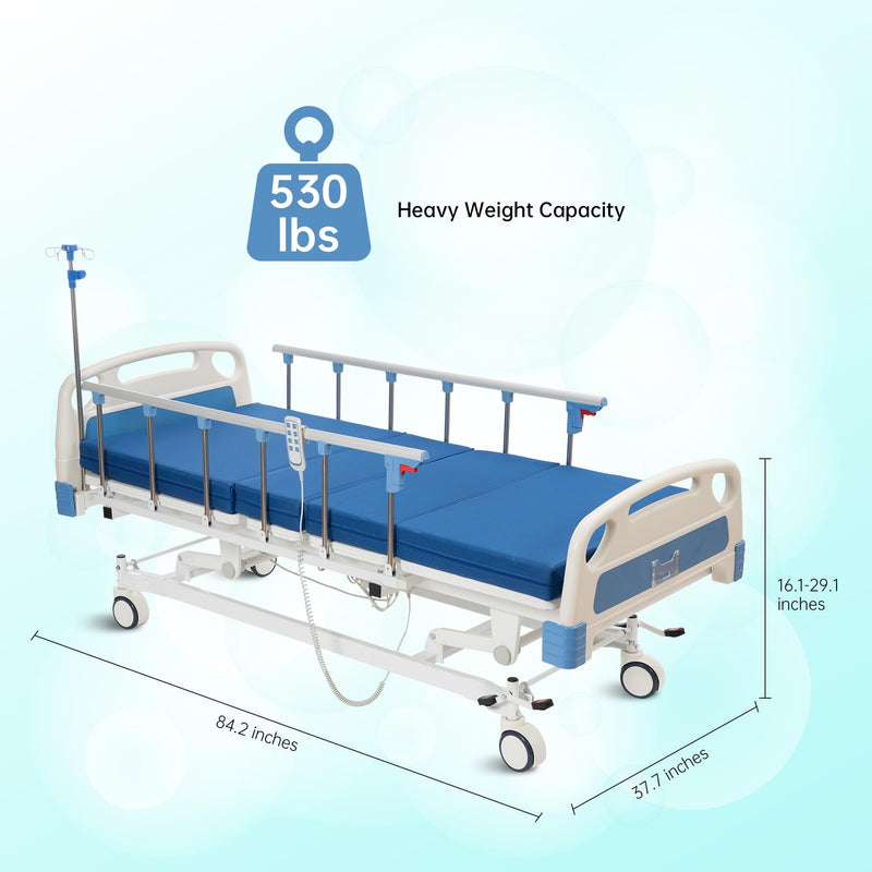 Real Relax Premium 3 Function Full Electric Hospital Bed (with Mattress & IV Pole), Premium Medical Hospital Beds, with Locking Casters, Motor.