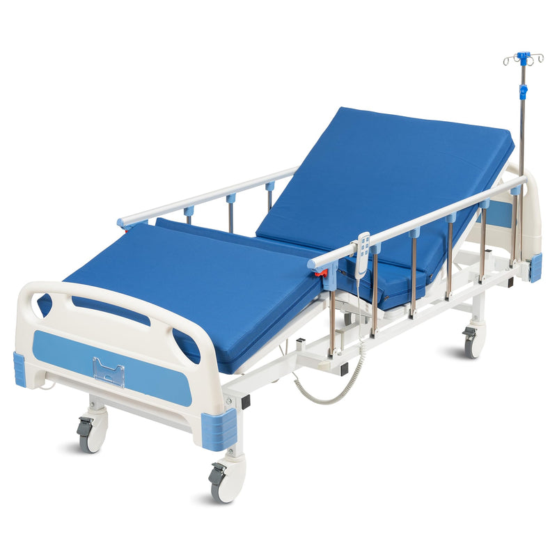 Real Relax Premium 3 Function Full Electric Hospital Bed (with Mattress & IV Pole), Premium Medical Hospital Beds, with Locking Casters, Motor.