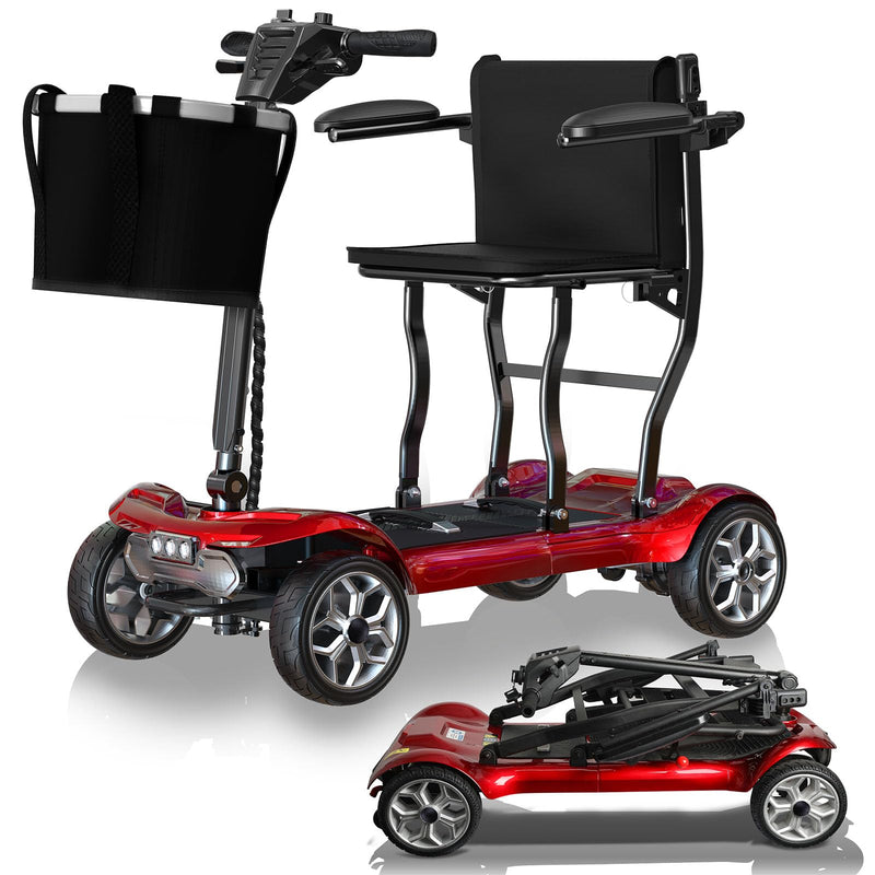 Hassky 4-Wheel Lightweight Folding Mobility Scooters for Seniors, 22-Mile Range Powered Mobility Scooter for Adults All Terrain Motorized Scooter for Travel with 2 Detachable Batteries & Charger