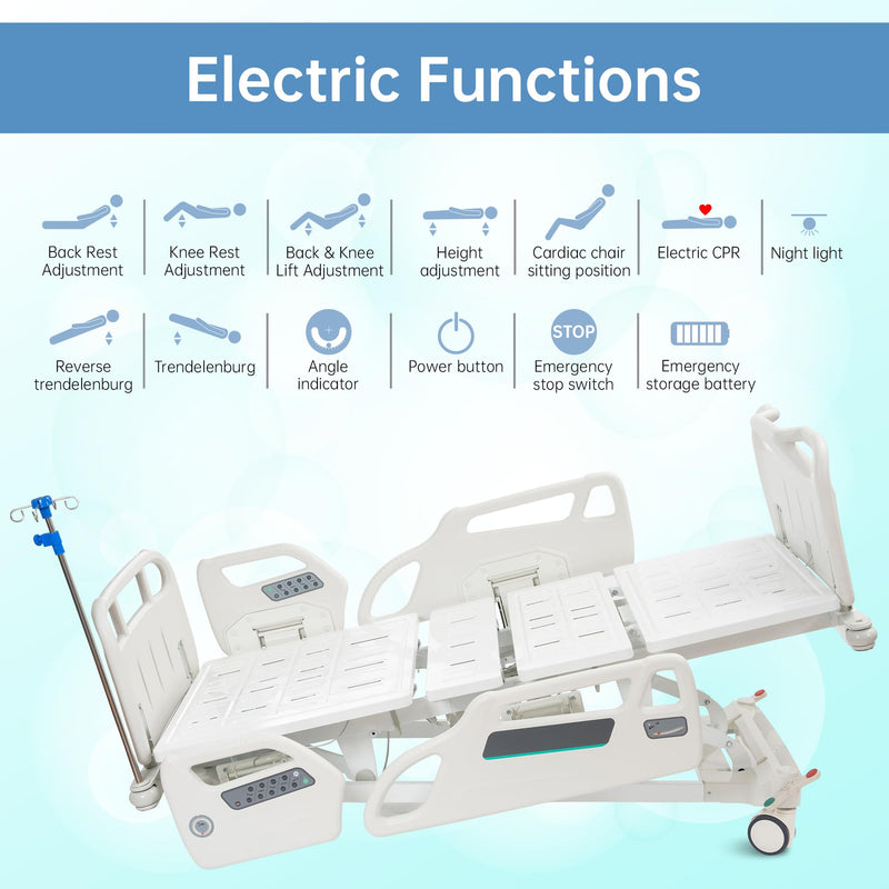 Real Relax Premium 3 Function Full Electric Hospital Bed (with Mattress & IV Pole), Premium Medical Hospital Beds, with Locking Casters, Motor.