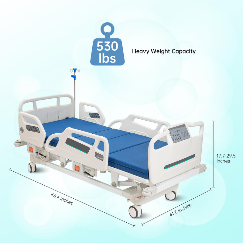 Real Relax Premium 3 Function Full Electric Hospital Bed (with Mattress & IV Pole), Premium Medical Hospital Beds, with Locking Casters, Motor.