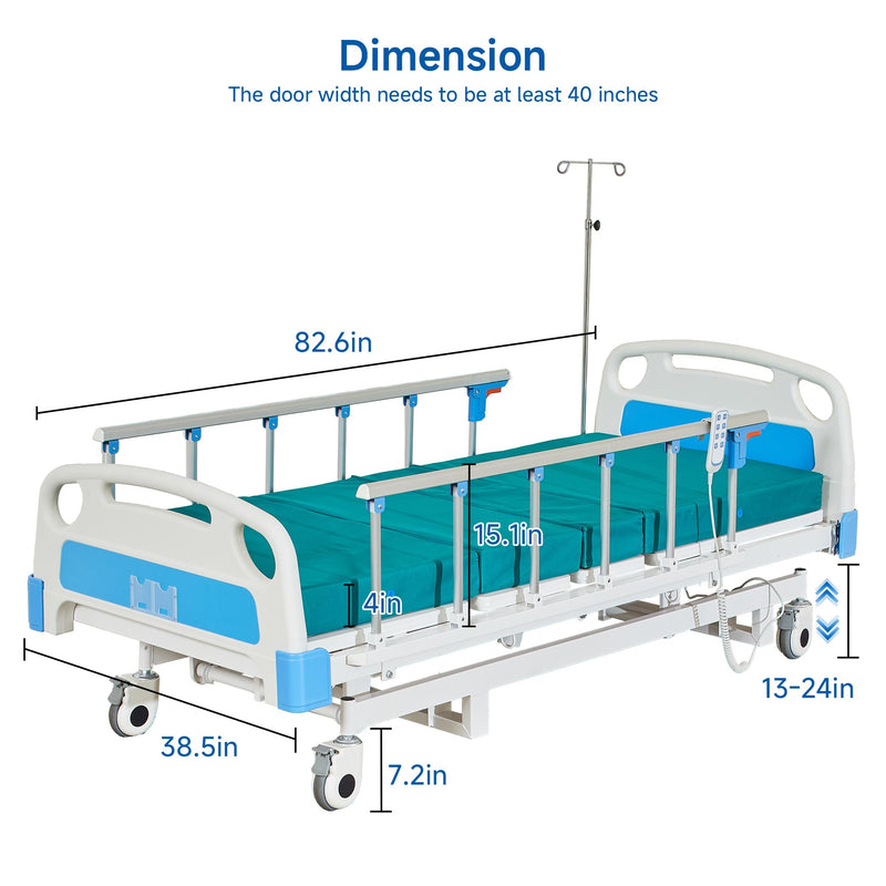Real Relax Premium 3 Function Full Electric Hospital Bed (with Mattress & IV Pole), Premium Medical Hospital Beds, with Locking Casters, Motor.