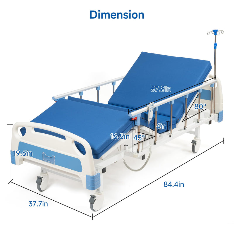 Real Relax Premium 3 Function Full Electric Hospital Bed (with Mattress & IV Pole), Premium Medical Hospital Beds, with Locking Casters, Motor.