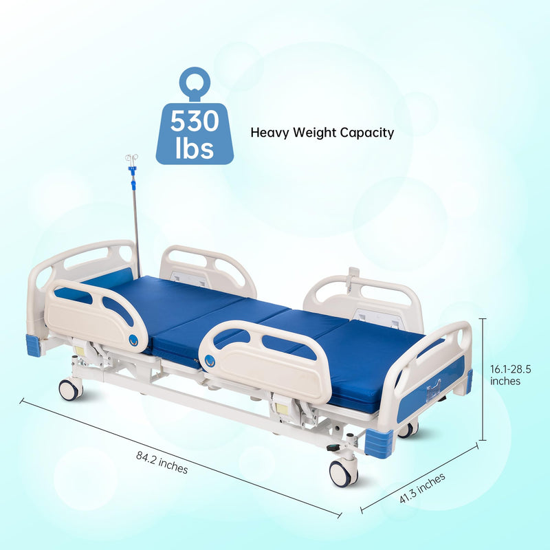 Real Relax Premium 3 Function Full Electric Hospital Bed (with Mattress & IV Pole), Premium Medical Hospital Beds, with Locking Casters, Motor.