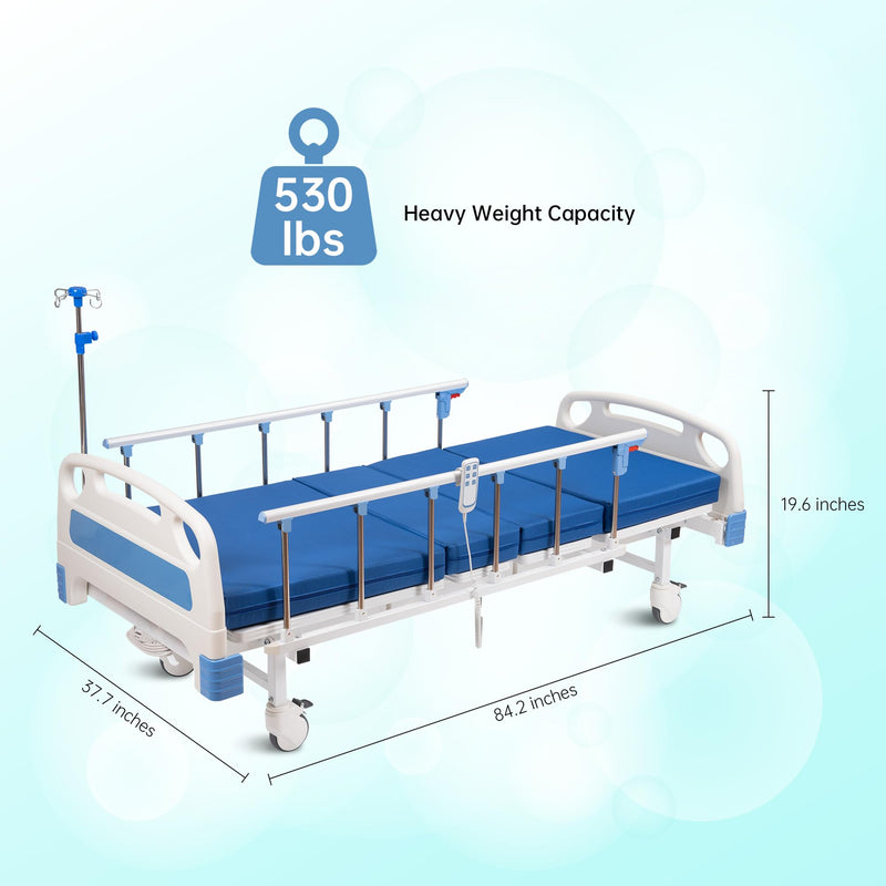 Real Relax Premium 3 Function Full Electric Hospital Bed (with Mattress & IV Pole), Premium Medical Hospital Beds, with Locking Casters, Motor.