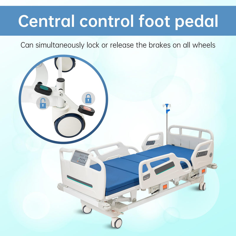 Real Relax Premium 3 Function Full Electric Hospital Bed (with Mattress & IV Pole), Premium Medical Hospital Beds, with Locking Casters, Motor.