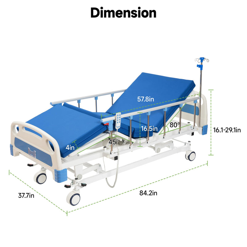 Real Relax Premium 3 Function Full Electric Hospital Bed (with Mattress & IV Pole), Premium Medical Hospital Beds, with Locking Casters, Motor.