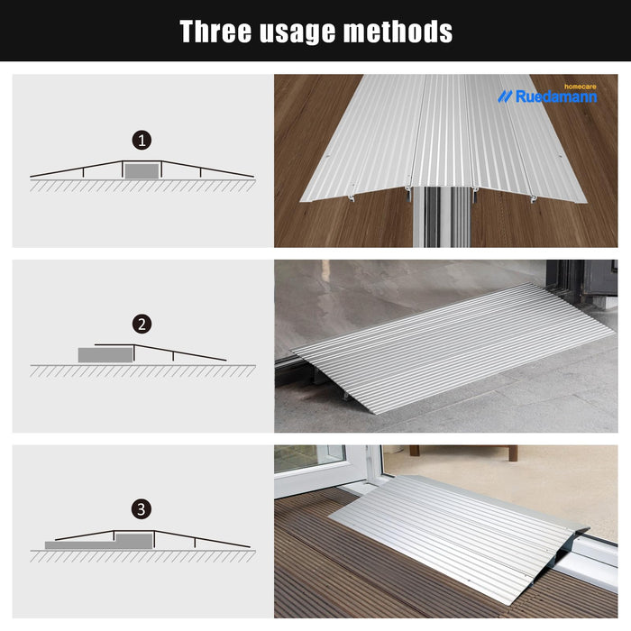 Ruedamann 2" Rise Bridge Threshold Ramp, 34" Wide Modular Aluminum Entry Ramp, Adjustable Wheelchair Ramp, 800Lbs Capacity, Transition Door Ramps for Sliding Door, Patio Door, Scooters, Power Chairs