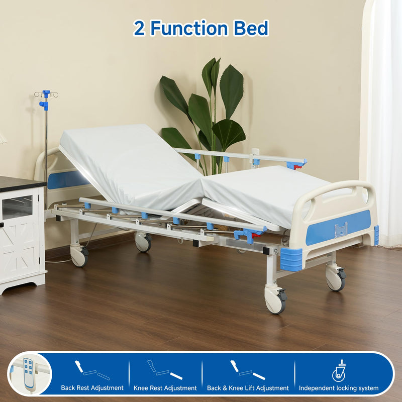 Real Relax Premium 3 Function Full Electric Hospital Bed (with Mattress & IV Pole), Premium Medical Hospital Beds, with Locking Casters, Motor.