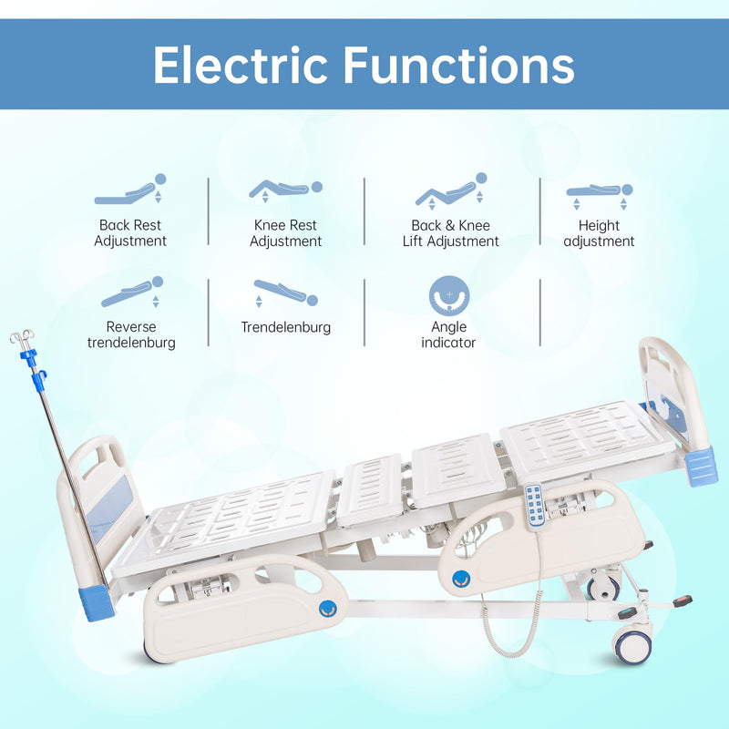 Real Relax Premium 3 Function Full Electric Hospital Bed (with Mattress & IV Pole), Premium Medical Hospital Beds, with Locking Casters, Motor.