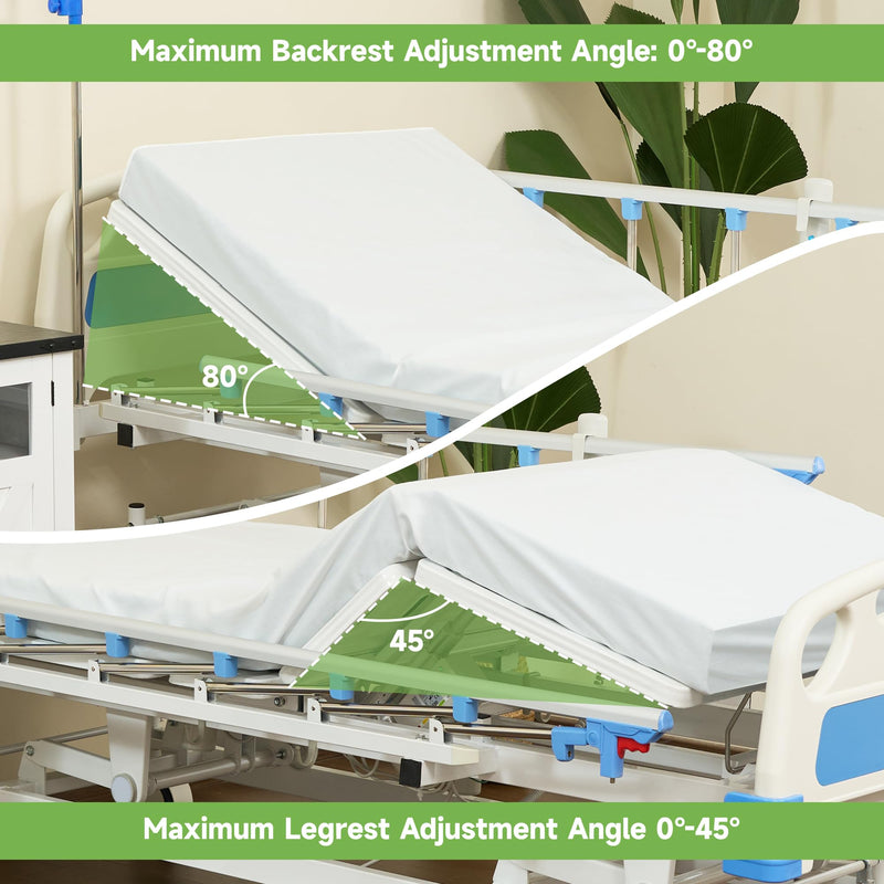 Real Relax Premium 3 Function Full Electric Hospital Bed (with Mattress & IV Pole), Premium Medical Hospital Beds, with Locking Casters, Motor.