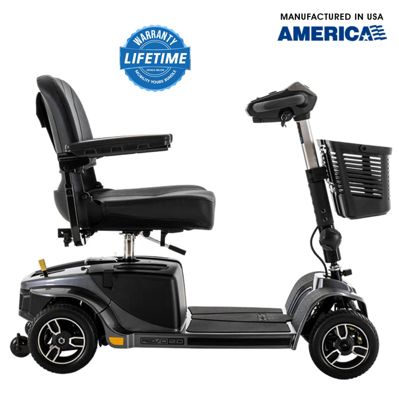 Pride Mobility Revo 3 Wheel Heavy Duty Mobility Scooter + Rear Storage Pod, Cell Phone Holder, Rear Basket, 400 Lbs Weight Capacity, CTS Suspension, 20" Wide Seat, LED Lights, Warranty (Blue)