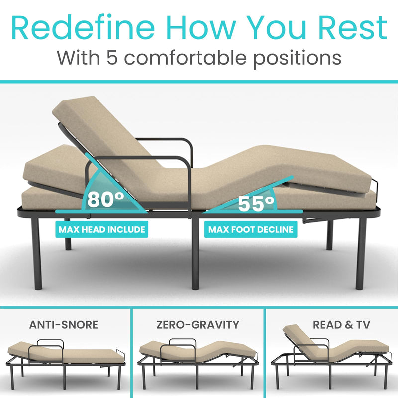 Vive Adjustable Bed Base Frame (Twin) - Electric Heavy Duty Metal Platform Bed Frame with Adjustable Base for Hospital Mattress - Remote for Head, Leg & Foot Incline - Dual USB Ports - Easy Assembly