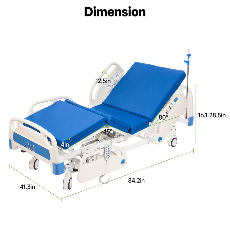 Real Relax Premium 3 Function Full Electric Hospital Bed (with Mattress & IV Pole), Premium Medical Hospital Beds, with Locking Casters, Motor.