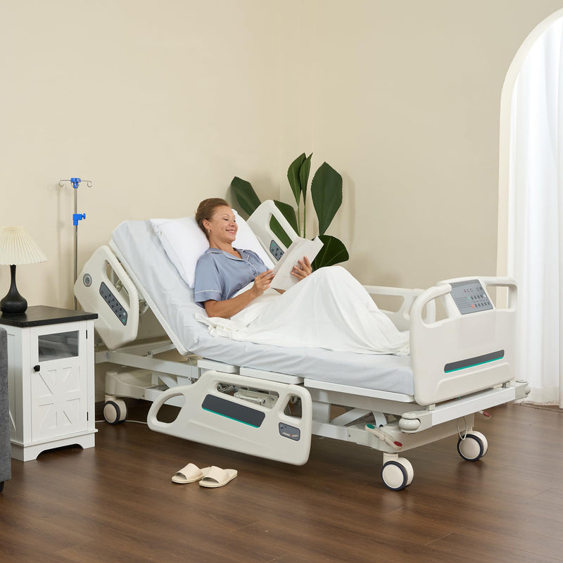Real Relax Premium 3 Function Full Electric Hospital Bed (with Mattress & IV Pole), Premium Medical Hospital Beds, with Locking Casters, Motor.