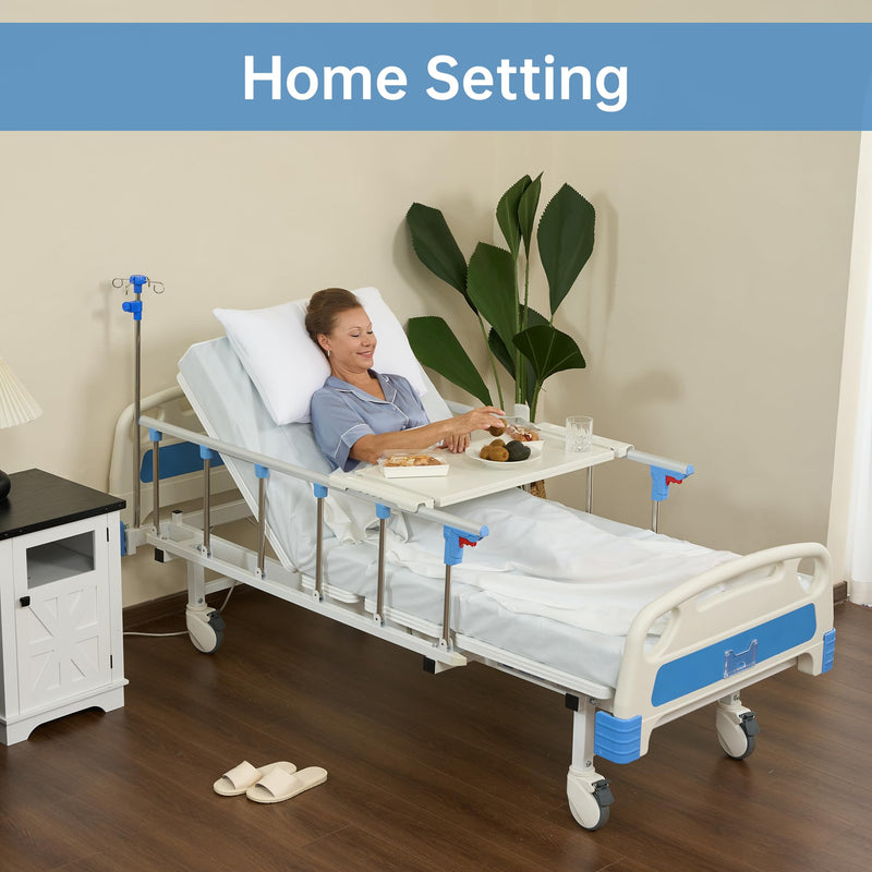 Real Relax Premium 3 Function Full Electric Hospital Bed (with Mattress & IV Pole), Premium Medical Hospital Beds, with Locking Casters, Motor.