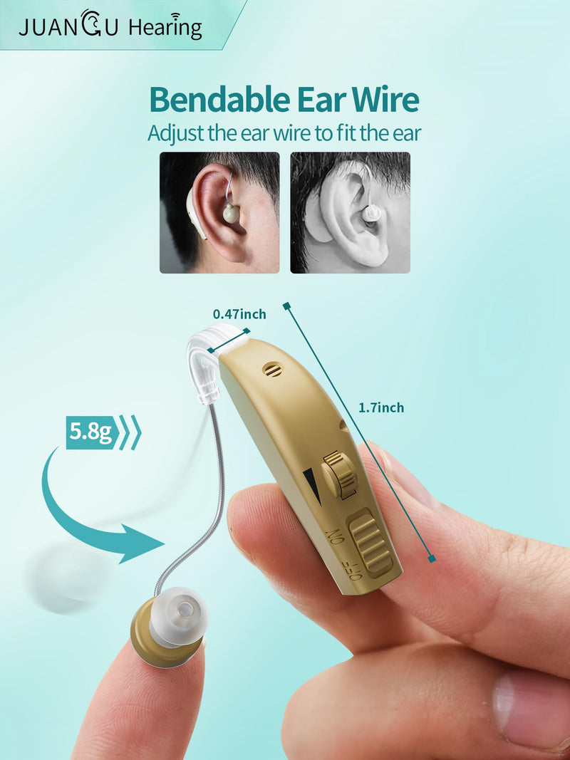 JUANGU Hearing Aids Rechargeable OTC BTE Hearing Amplifiers for Seniors with DSP Processing System Noise Reduction Volume Control Invisible Design (Beige)