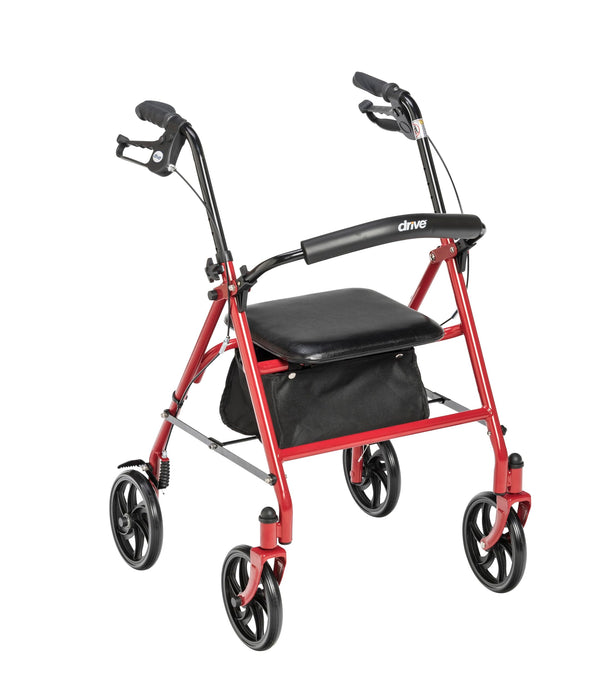 Drive Medical 10257BL-1 4 Wheel Rollator Walker With Seat, Steel Rolling Walker, Height Adjustable, 7.5" Wheels, Removable Back Support, 300 Pound Weight Capacity, Blue