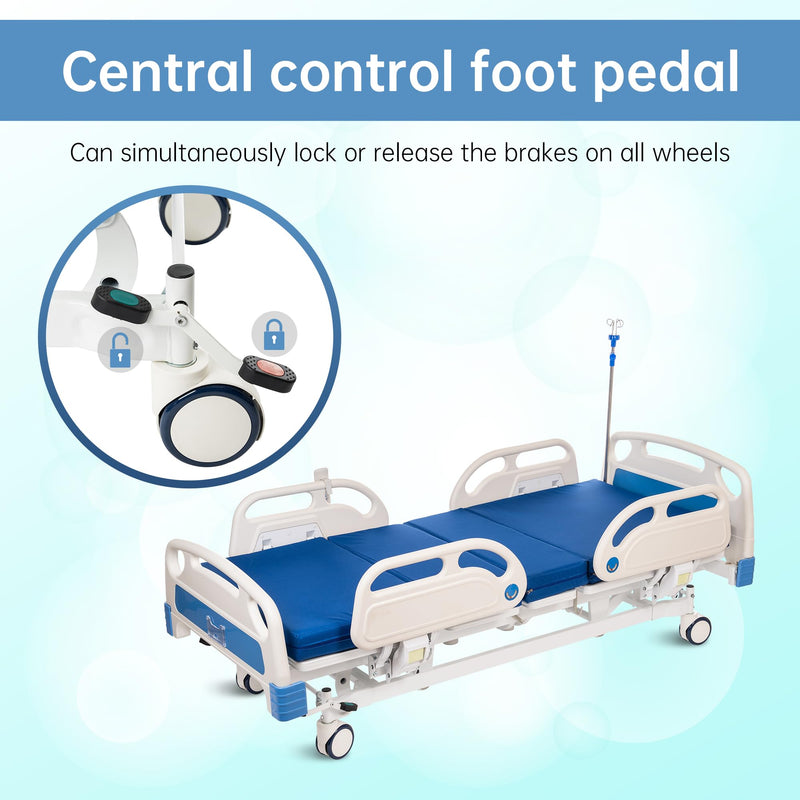 Real Relax Premium 3 Function Full Electric Hospital Bed (with Mattress & IV Pole), Premium Medical Hospital Beds, with Locking Casters, Motor.