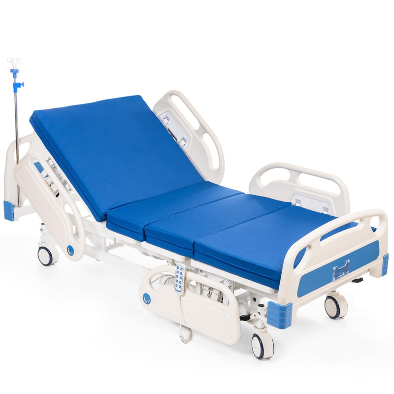 Real Relax Premium 3 Function Full Electric Hospital Bed (with Mattress & IV Pole), Premium Medical Hospital Beds, with Locking Casters, Motor.