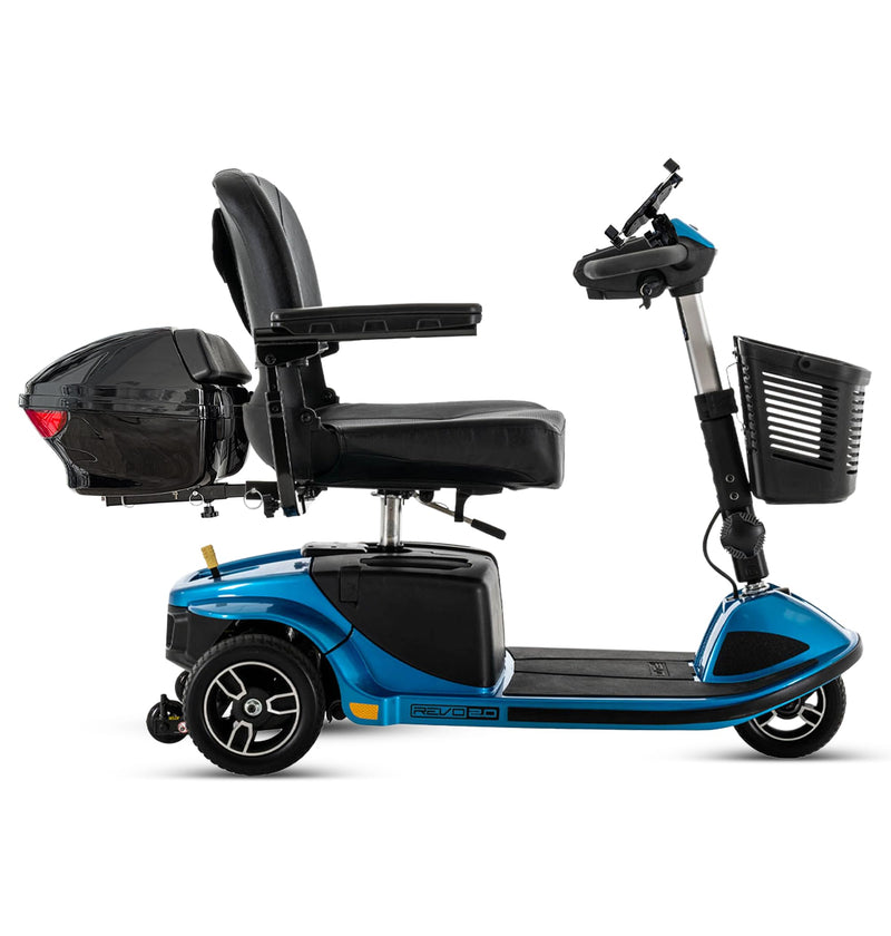 Pride Mobility Revo 3 Wheel Heavy Duty Mobility Scooter + Rear Storage Pod, Cell Phone Holder, Rear Basket, 400 Lbs Weight Capacity, CTS Suspension, 20" Wide Seat, LED Lights, Warranty (Blue)