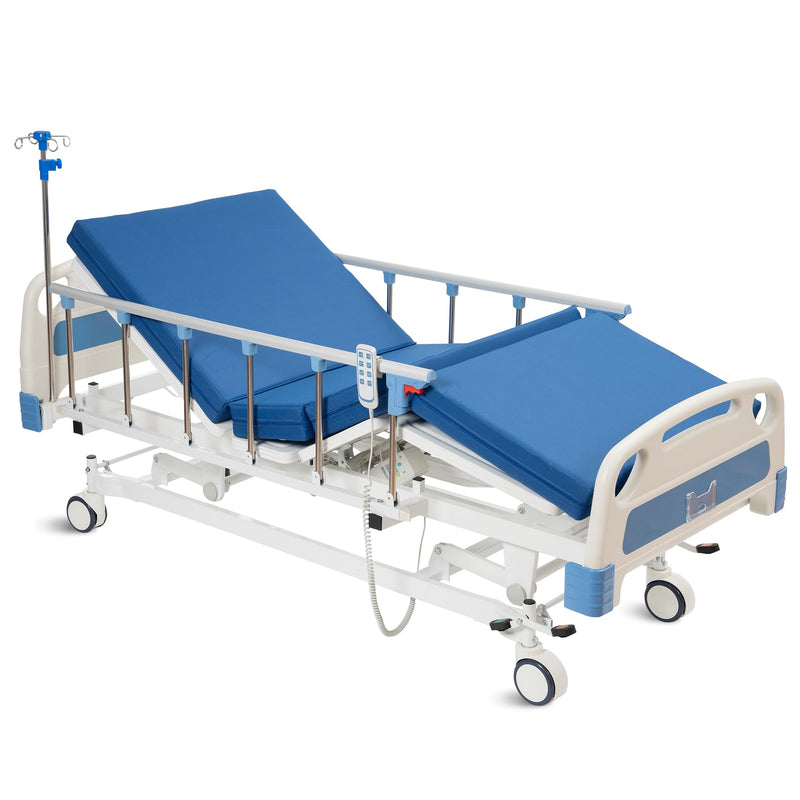 Real Relax Premium 3 Function Full Electric Hospital Bed (with Mattress & IV Pole), Premium Medical Hospital Beds, with Locking Casters, Motor.