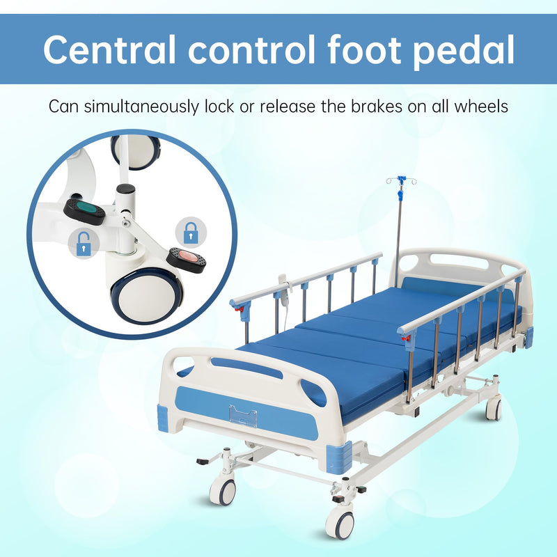 Real Relax Premium 3 Function Full Electric Hospital Bed (with Mattress & IV Pole), Premium Medical Hospital Beds, with Locking Casters, Motor.