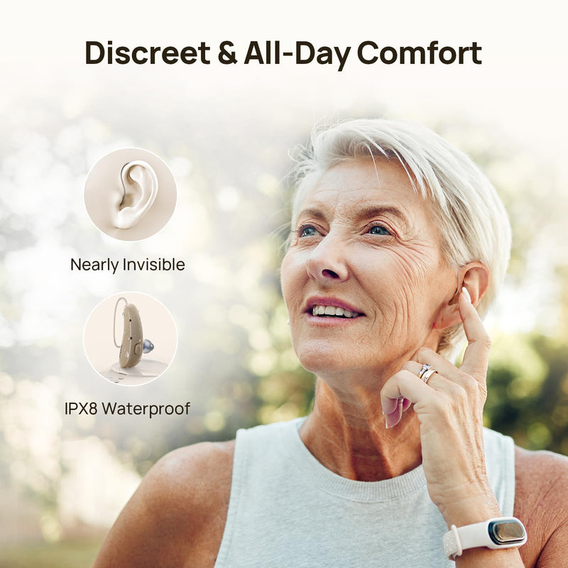 Yeasound OTC Hearing Aids for Seniors, RIC700 Plus Bluetooth Call Enabled for iOS, Wireless Rechargeable Hearing Aid, Noise Reduction & App Control, Prescription-Grade Sound, Nearly Invisible (Gold)