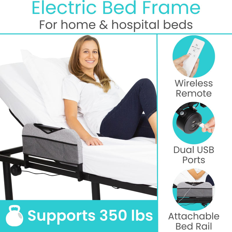 Vive Adjustable Bed Base Frame (Twin) - Electric Heavy Duty Metal Platform Bed Frame with Adjustable Base for Hospital Mattress - Remote for Head, Leg & Foot Incline - Dual USB Ports - Easy Assembly