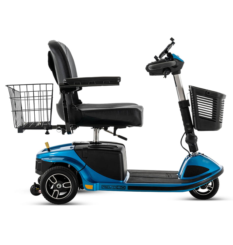 Pride Mobility Revo 3 Wheel Heavy Duty Mobility Scooter + Rear Storage Pod, Cell Phone Holder, Rear Basket, 400 Lbs Weight Capacity, CTS Suspension, 20" Wide Seat, LED Lights, Warranty (Blue)