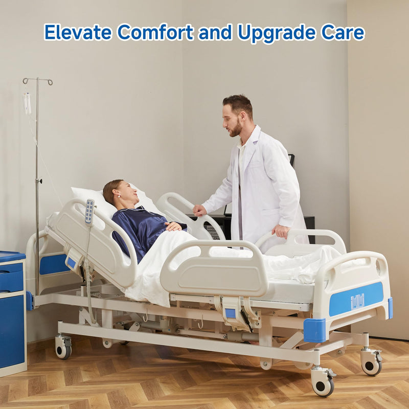 Real Relax Premium 3 Function Full Electric Hospital Bed (with Mattress & IV Pole), Premium Medical Hospital Beds, with Locking Casters, Motor.