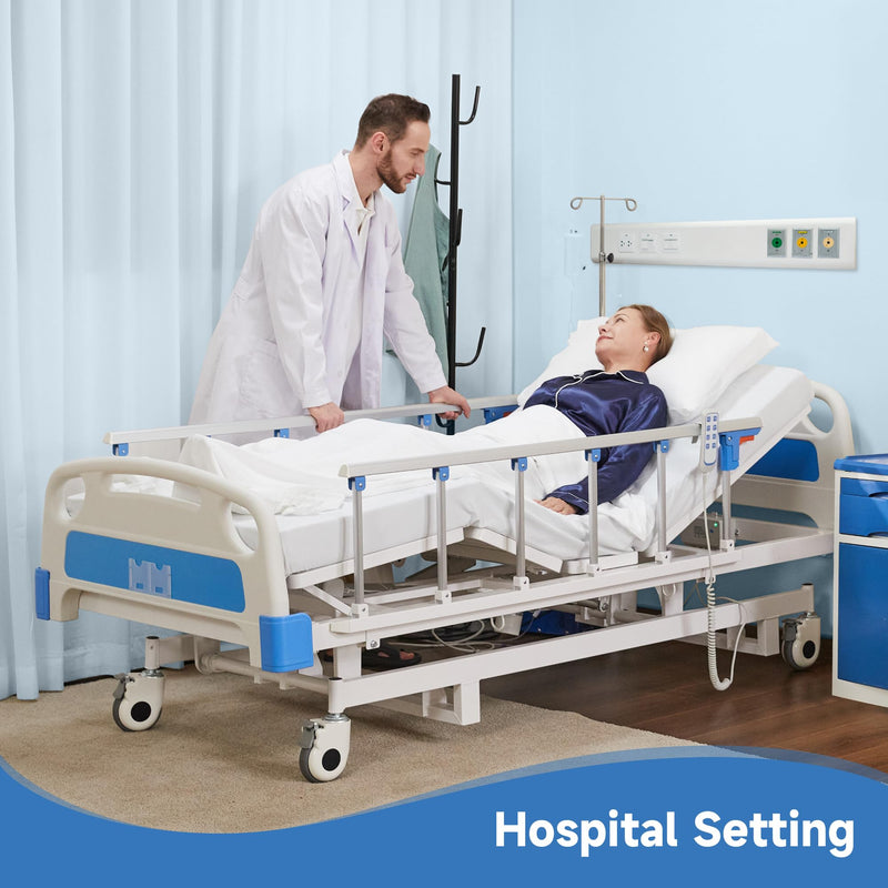 Real Relax Premium 3 Function Full Electric Hospital Bed (with Mattress & IV Pole), Premium Medical Hospital Beds, with Locking Casters, Motor.