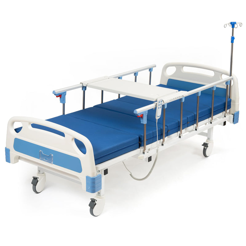 Real Relax Premium 3 Function Full Electric Hospital Bed (with Mattress & IV Pole), Premium Medical Hospital Beds, with Locking Casters, Motor.